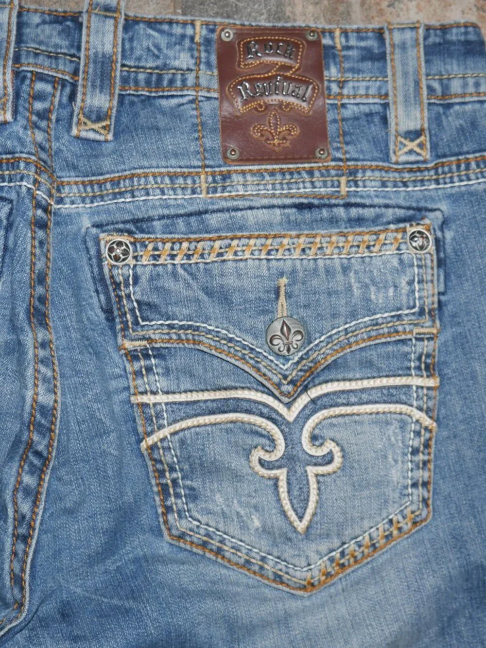Rock Revival Odell Relaxed Fit Jeans Men 38x34 Dark Wash Thick Stitched EUC